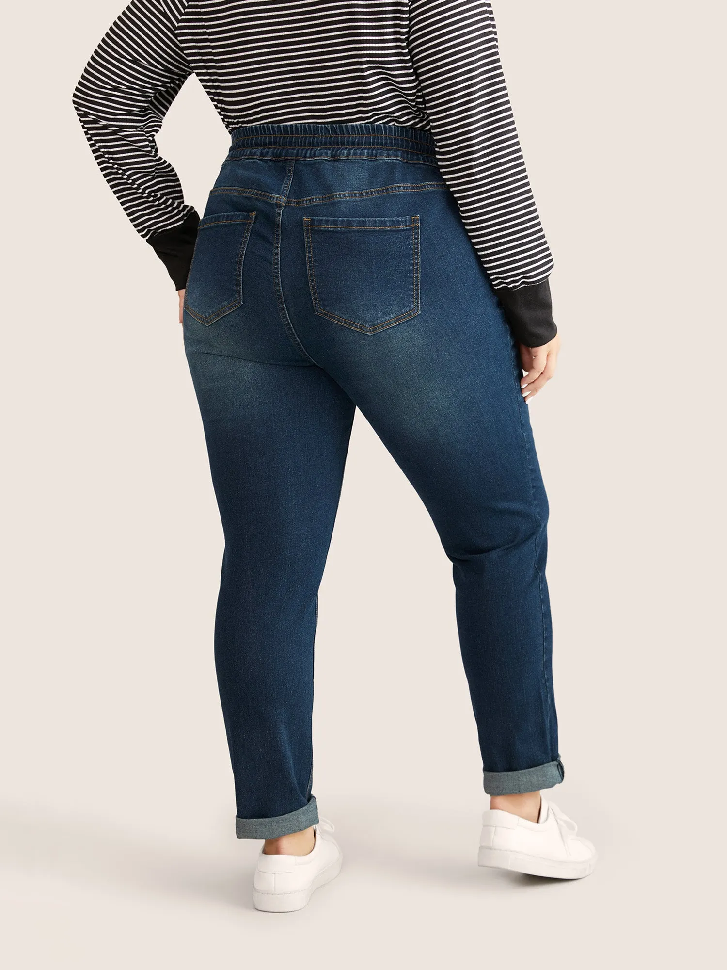 Drawstring Elastic Waist Straight Leg Jeans sold by Bloomchic product image thumbnail 4