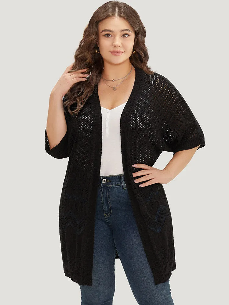 Plain Pointelle Knit Open Front Batwing Sleeve Cardigan sold by Bloomchic product image thumbnail 4