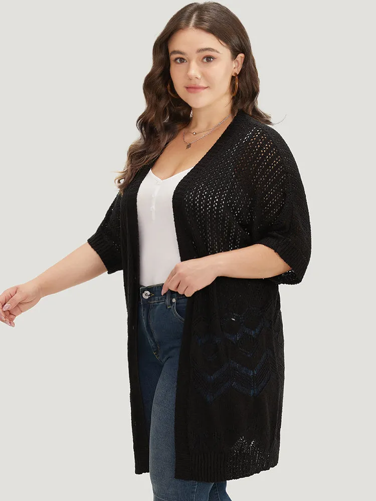 Plain Pointelle Knit Open Front Batwing Sleeve Cardigan sold by Bloomchic product image thumbnail 3