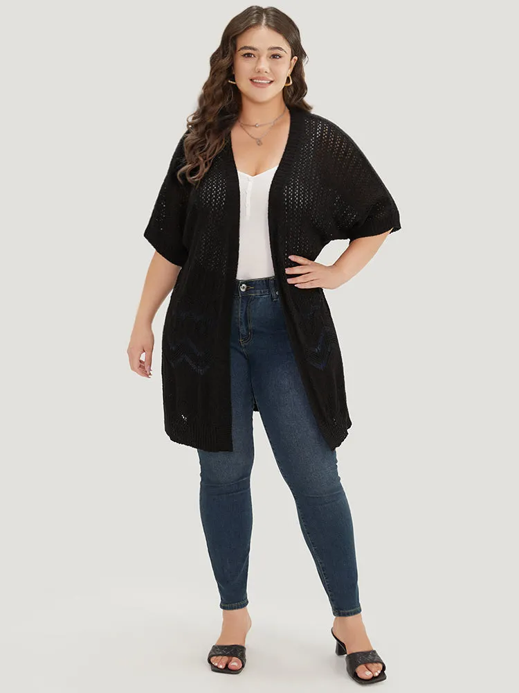 Plain Pointelle Knit Open Front Batwing Sleeve Cardigan sold by Bloomchic product image thumbnail 5