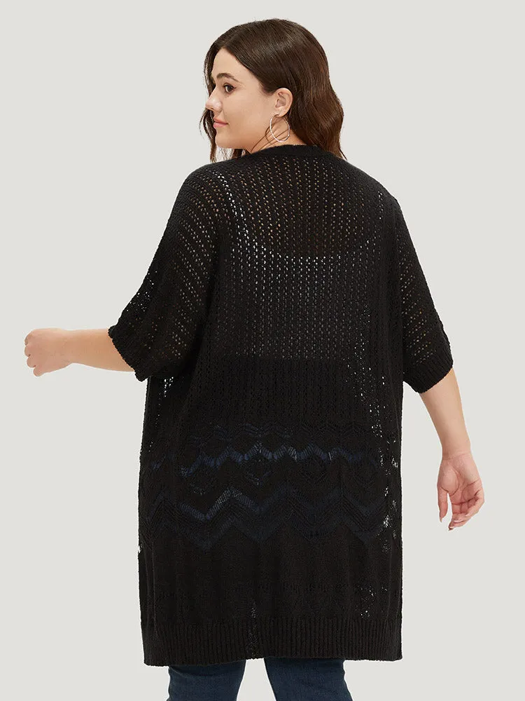 Plain Pointelle Knit Open Front Batwing Sleeve Cardigan sold by Bloomchic product image thumbnail 2