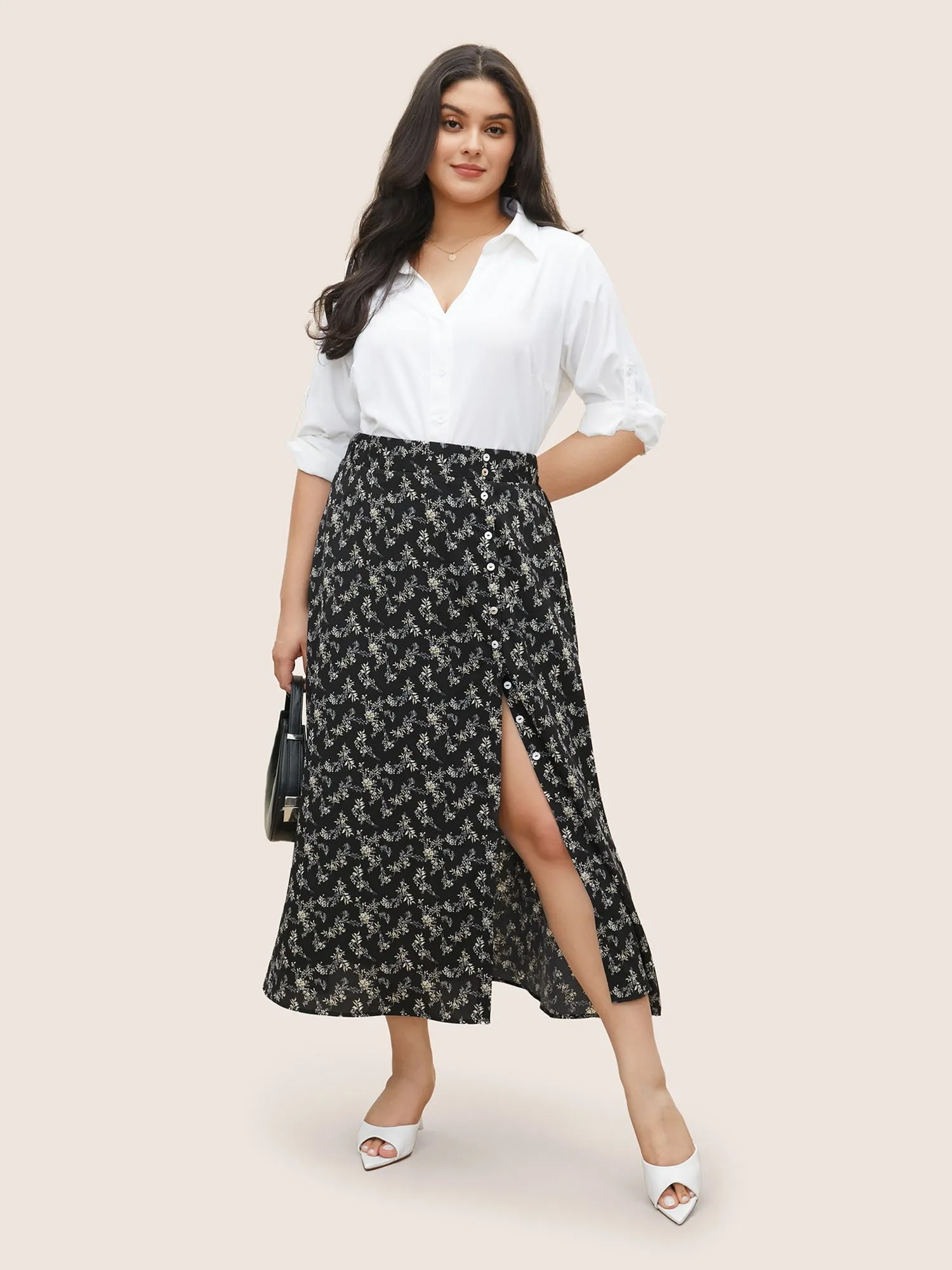 Ditsy Floral Split Side Pocket Button Detail Skirt sold by Bloomchic product image thumbnail 2