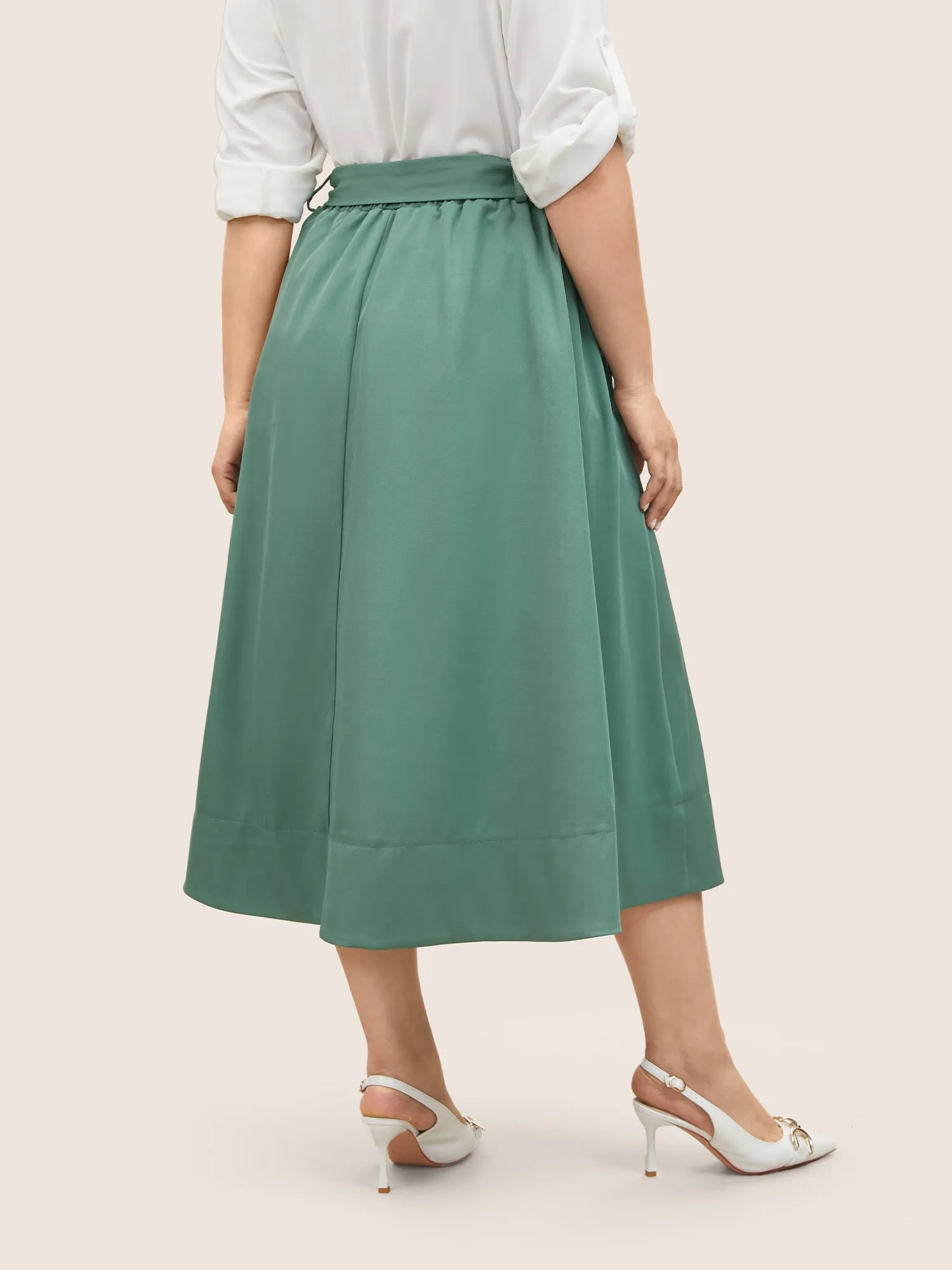 Plain Elastic Waist Pleated Belted Skirt sold by Bloomchic product image thumbnail 3