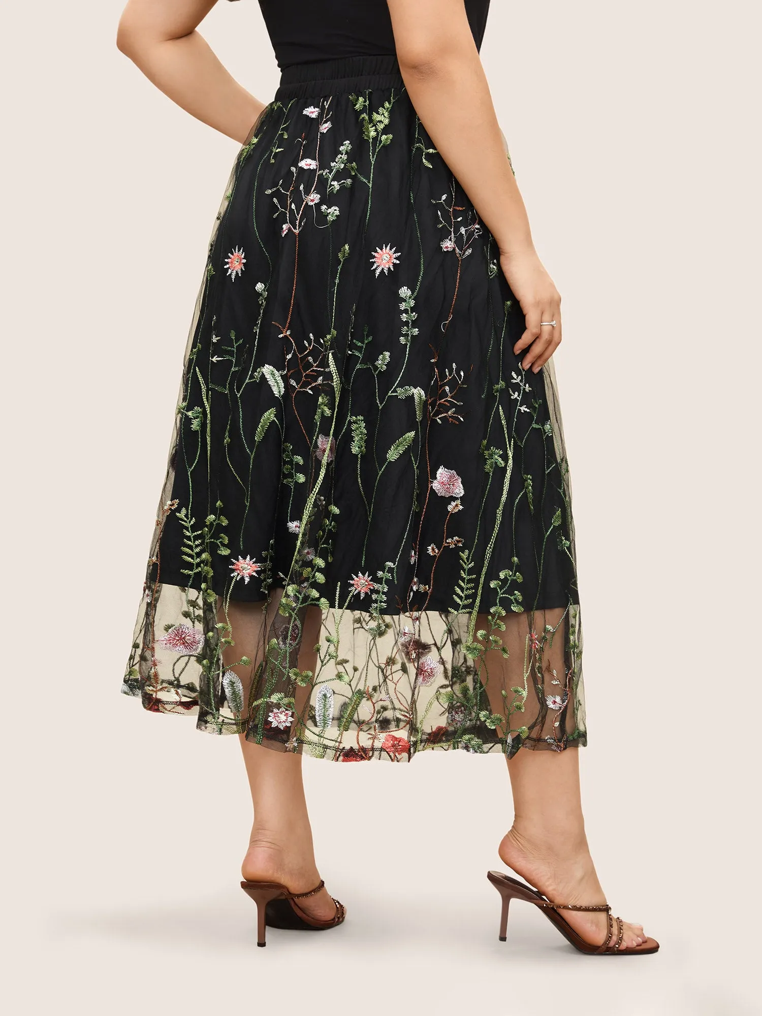 Plants Embroidered Mesh Elastic Waist Skirt sold by Bloomchic product image thumbnail 3