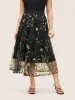 Plants Embroidered Mesh Elastic Waist Skirt sold by Bloomchic