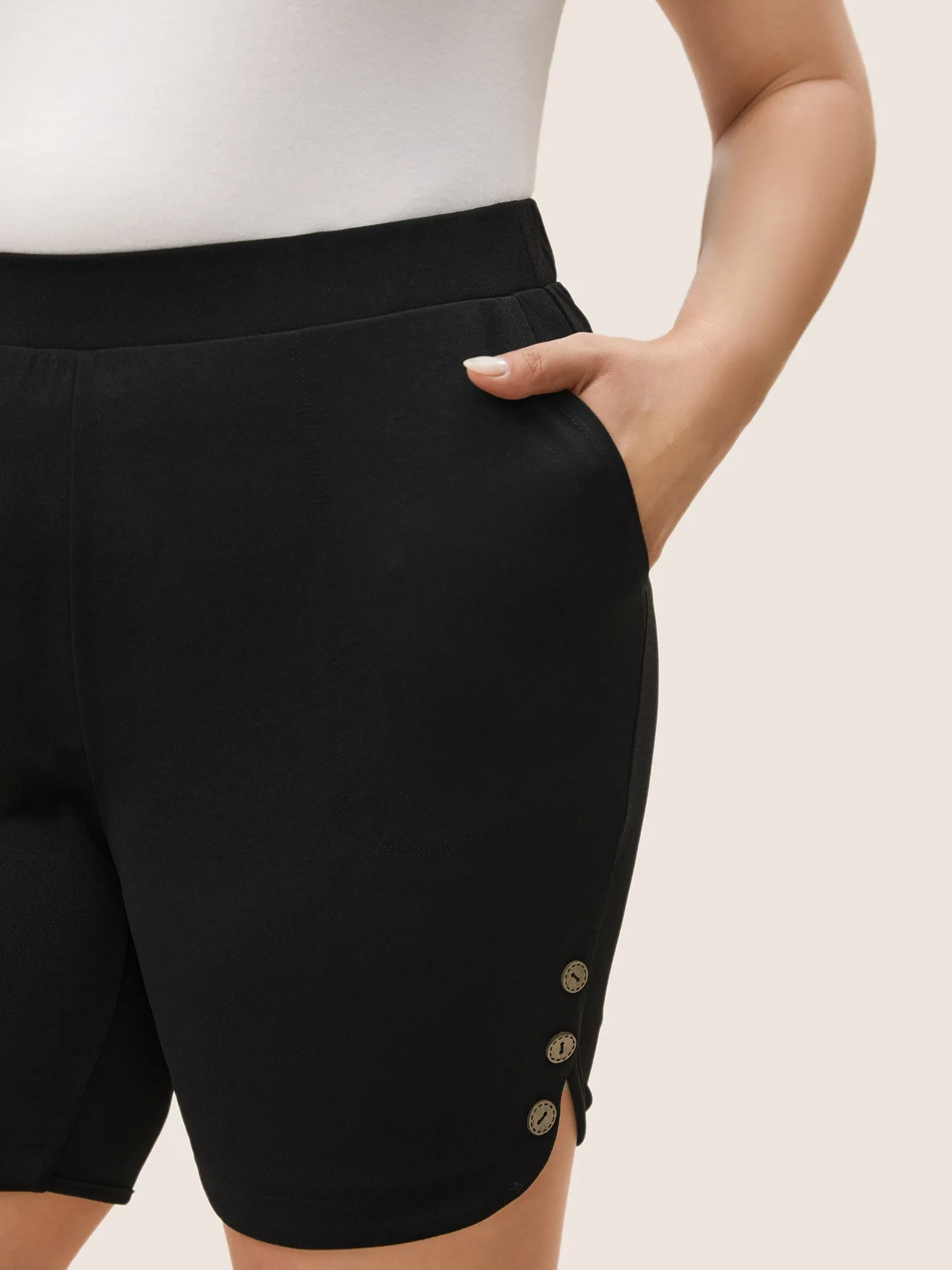 Mid Rise Button Detail Skinny Shorts sold by Bloomchic product image thumbnail 4