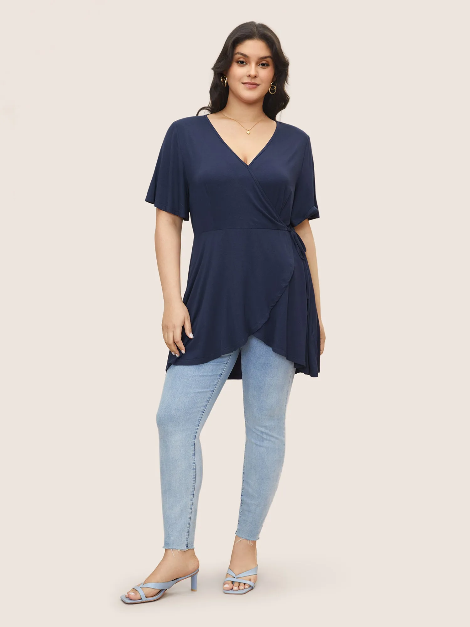 Supersoft Essentials Solid Surplice Neck Ties Knit Top sold by Bloomchic product image thumbnail 3