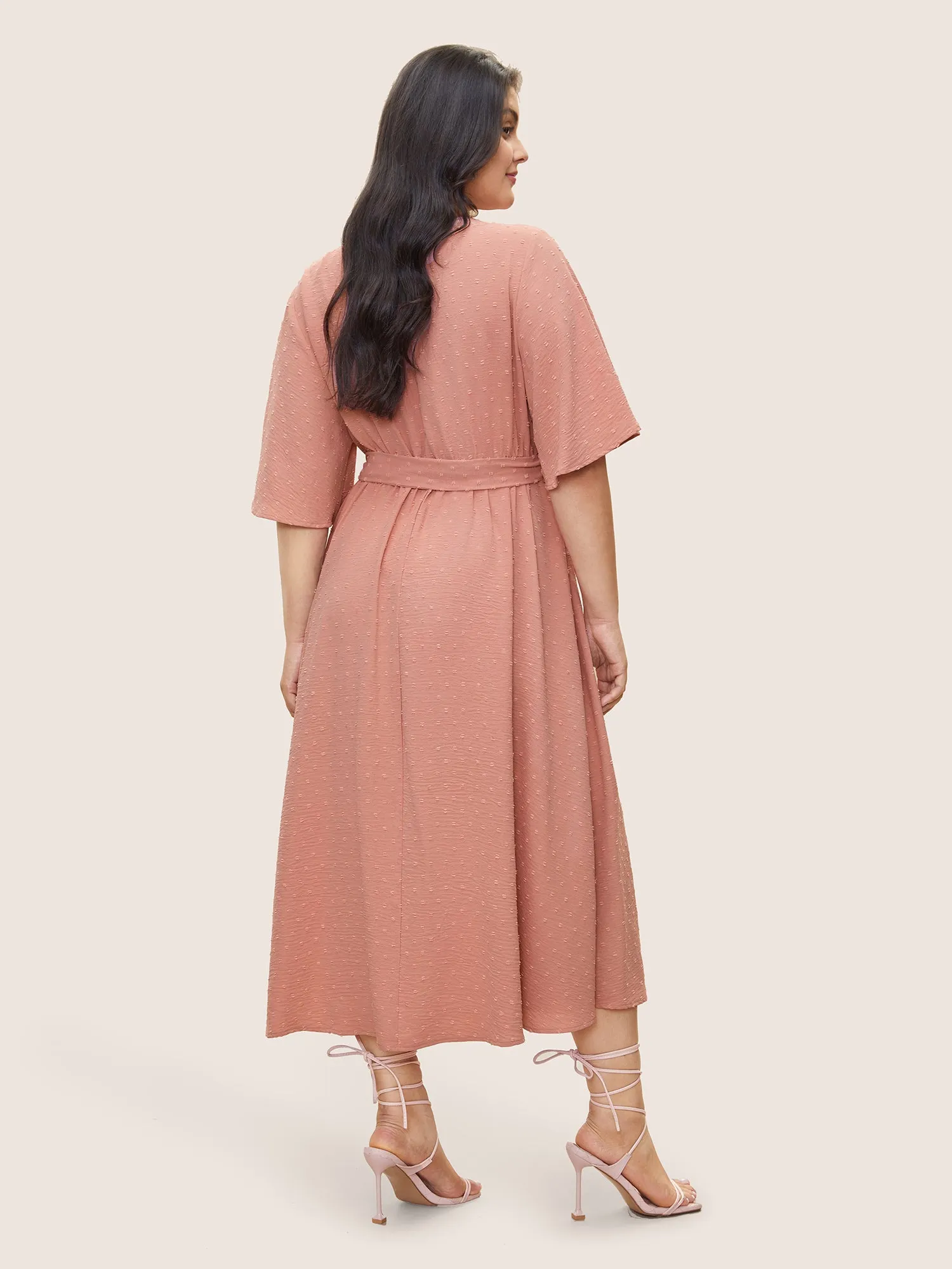 Solid Texture Belted Ruffle Sleeve Dress sold by Bloomchic product image thumbnail 3