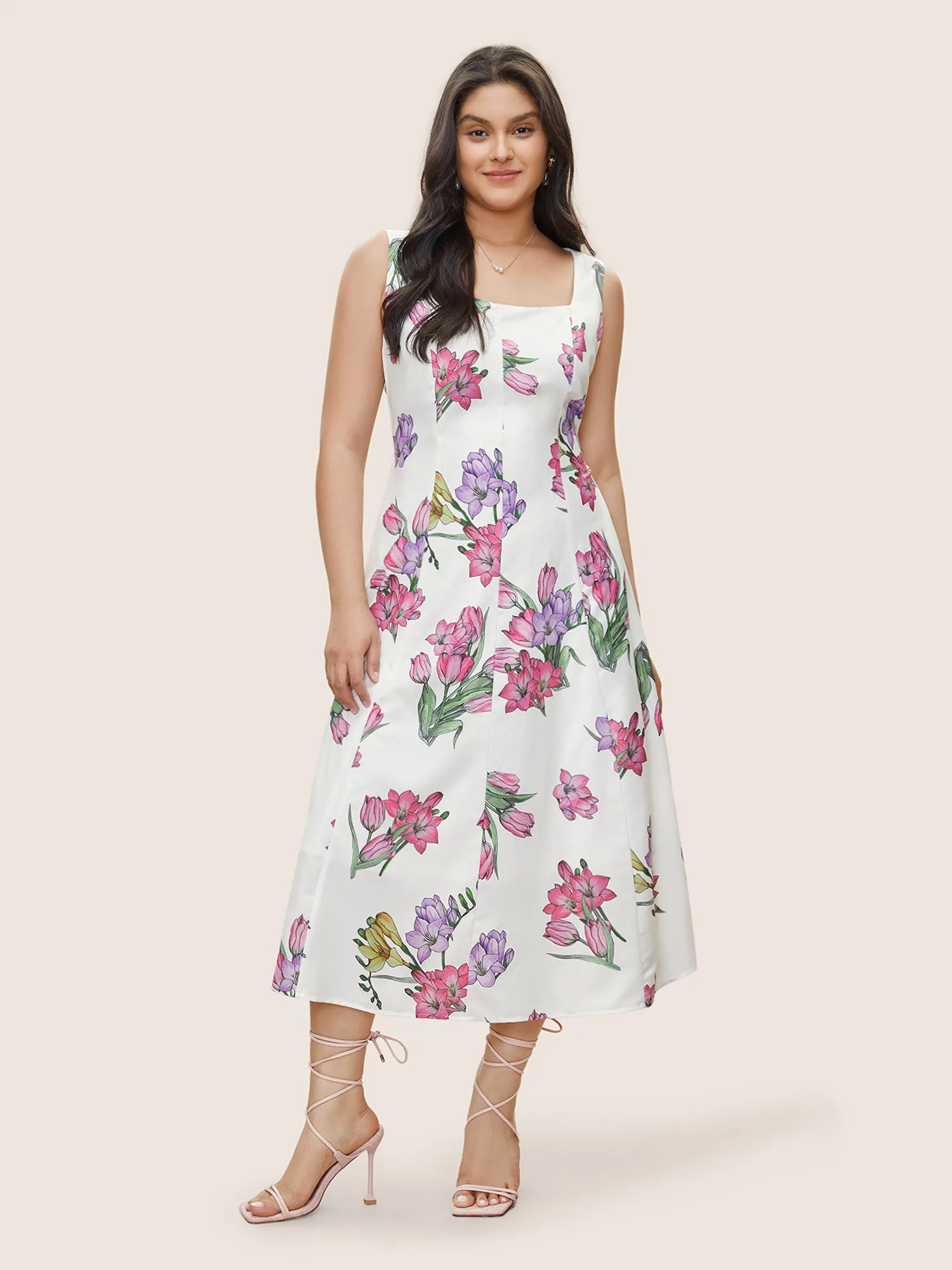 Floral Print Patchwork Pocket Spaghetti Strap Dress sold by Bloomchic product image thumbnail 3