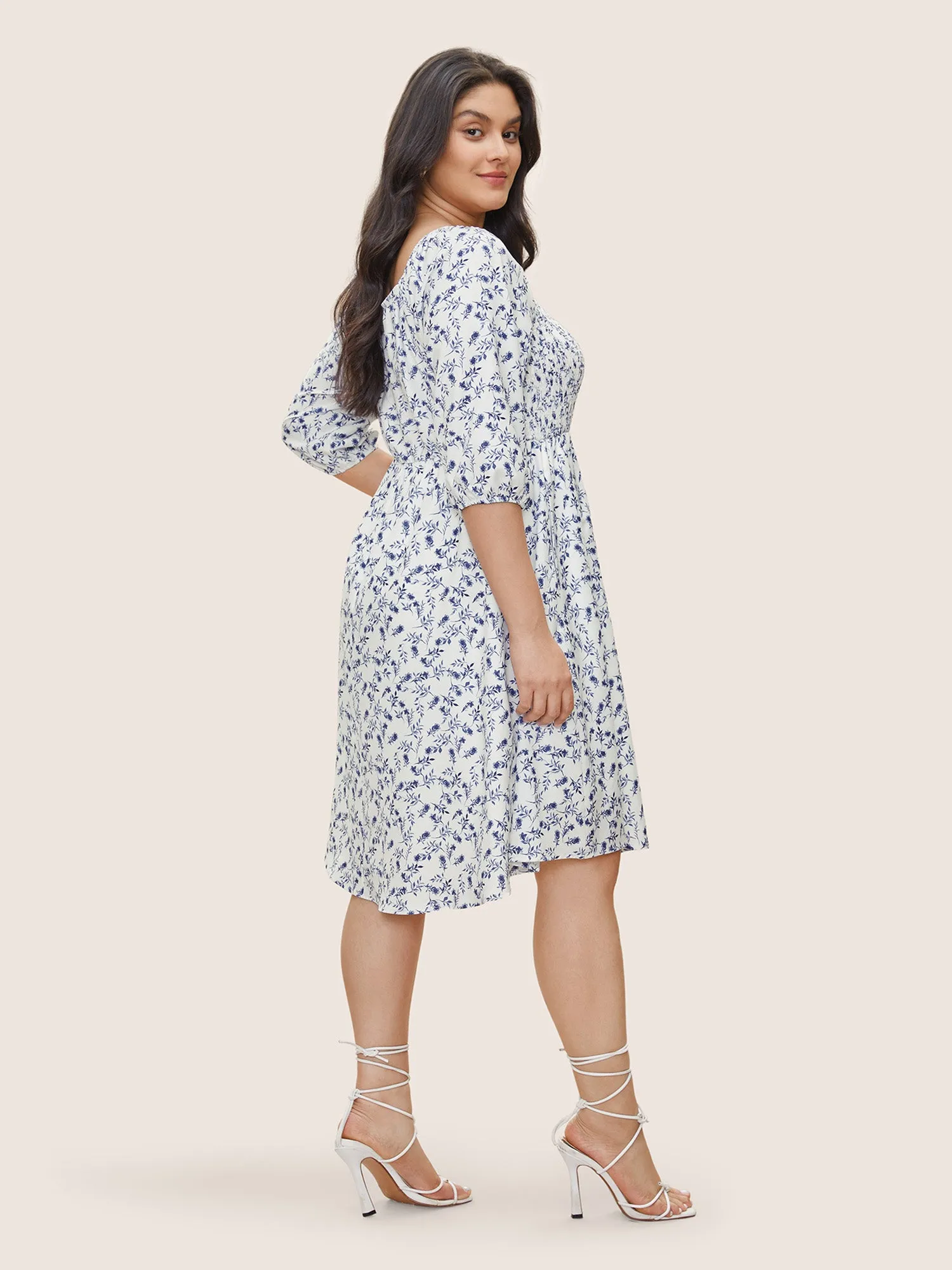 Ditsy Floral Square Neck Shirred Lantern Sleeve Dress sold by Bloomchic product image thumbnail 3