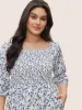 Ditsy Floral Square Neck Shirred Lantern Sleeve Dress sold by Bloomchic