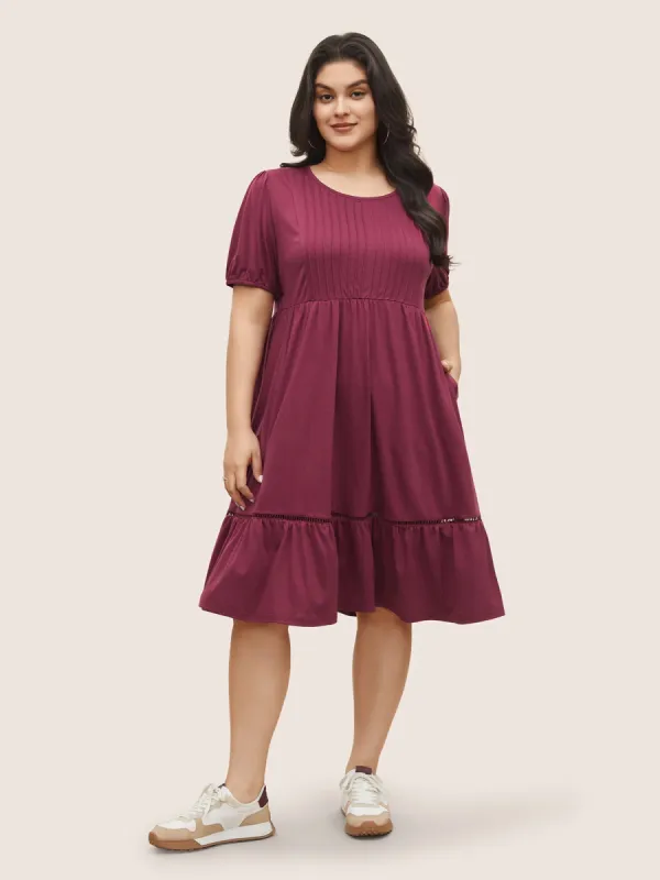 Supersoft Essentials Plain Pleated Patchwork Ruffle Hem Dress sold by Bloomchic