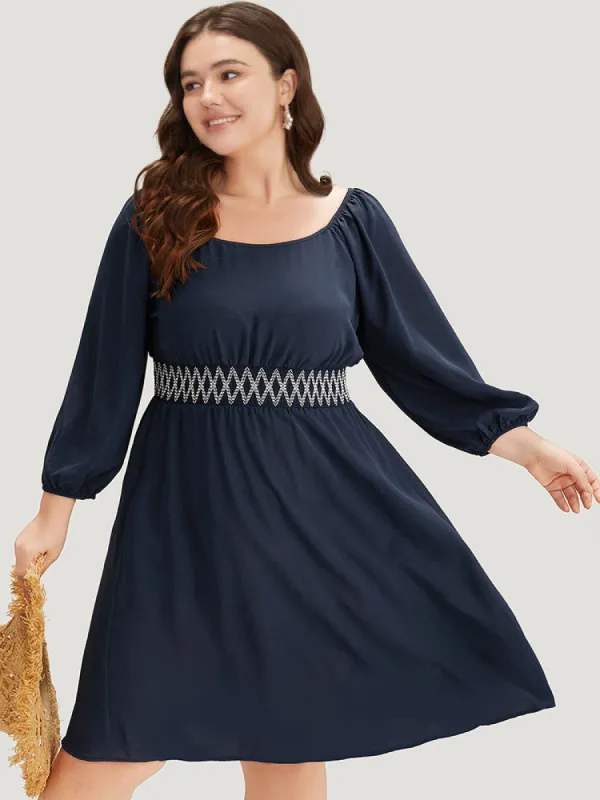 Bandana Shirred Square Neck Lantern Sleeve Dress sold by Bloomchic
