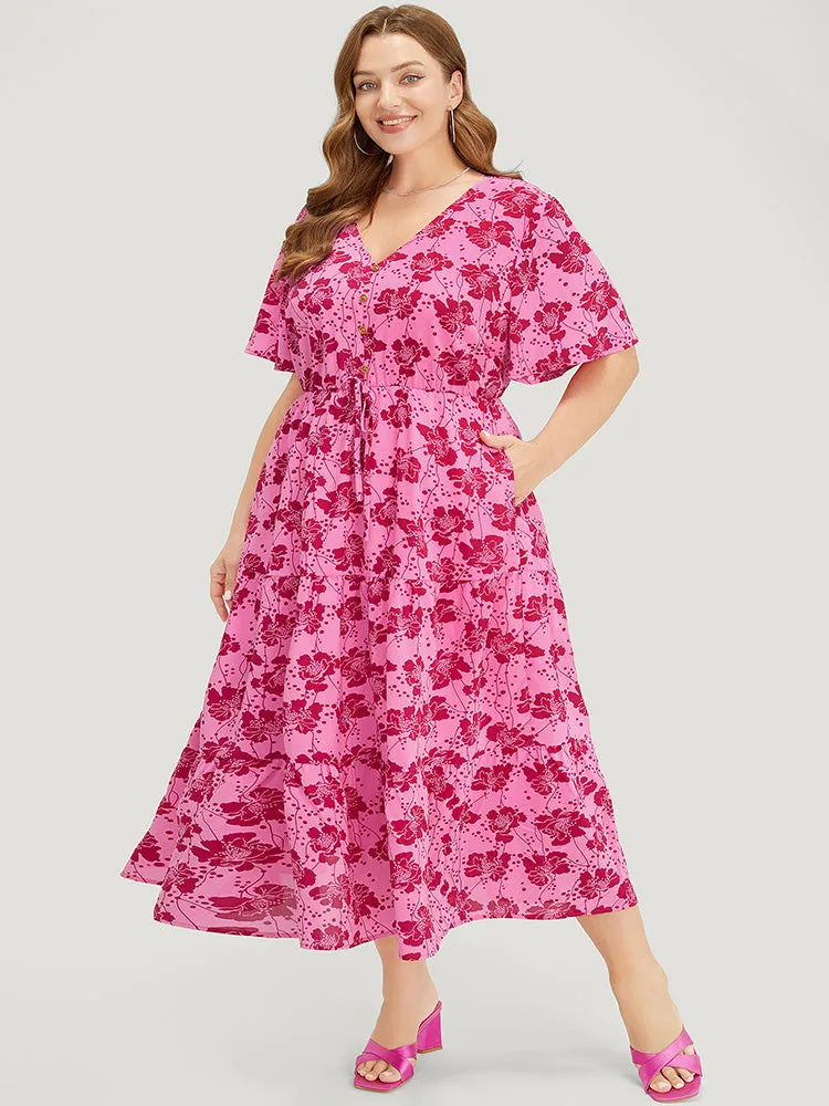 Floral Button Detail Pocket Knotted Ruffle Hem Dress sold by Bloomchic product image thumbnail 3