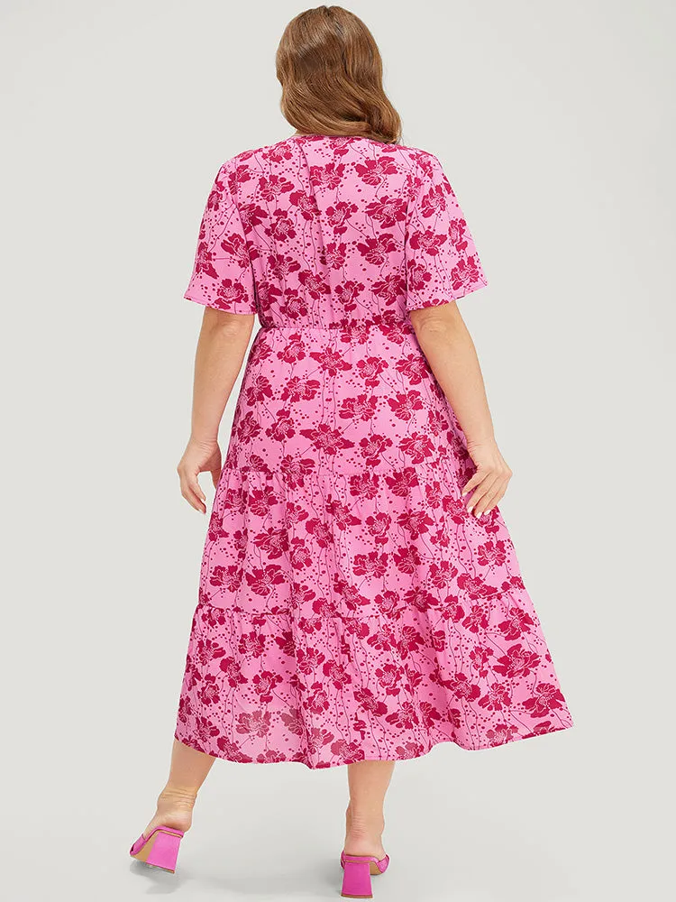 Floral Button Detail Pocket Knotted Ruffle Hem Dress sold by Bloomchic product image thumbnail 2