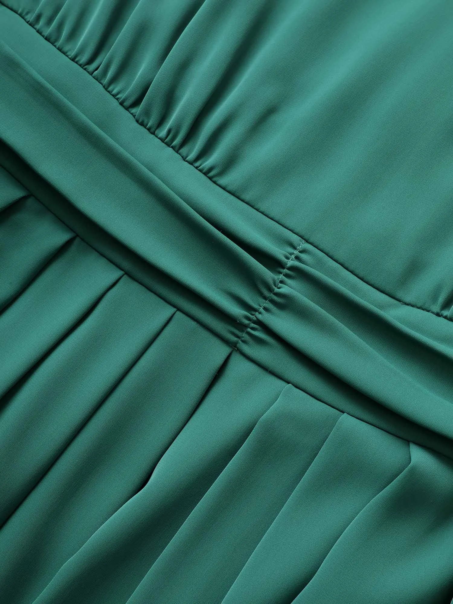 Anti-Wrinkle Solid Ruched Flutter Trim Pleated Dress sold by Bloomchic product image thumbnail 5