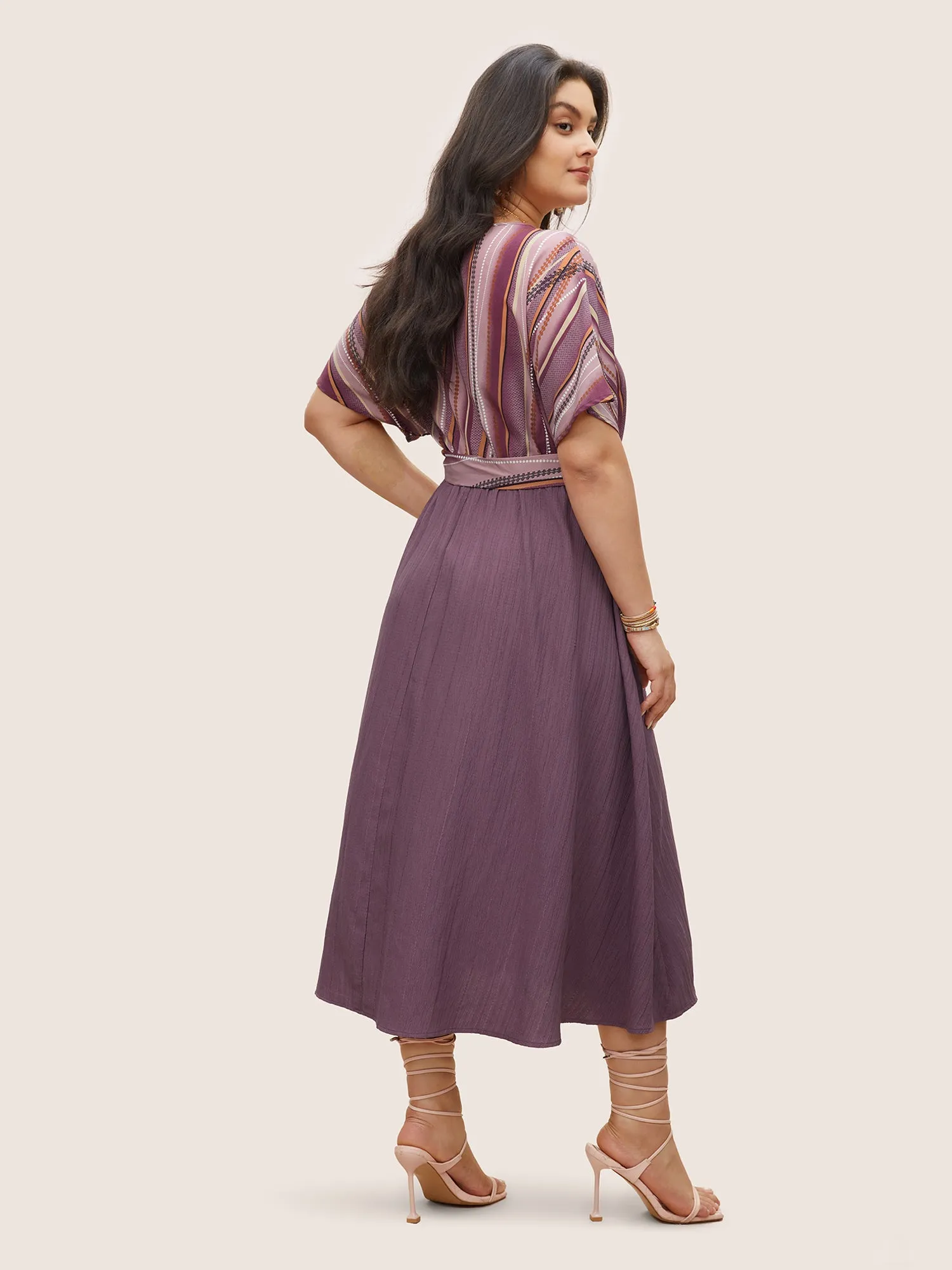 Striped Patchwork Overlap Collar Ties Dress sold by Bloomchic product image thumbnail 3