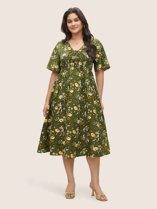 Floral Elastic Waist Drawstring Pocket Dress sold by Bloomchic