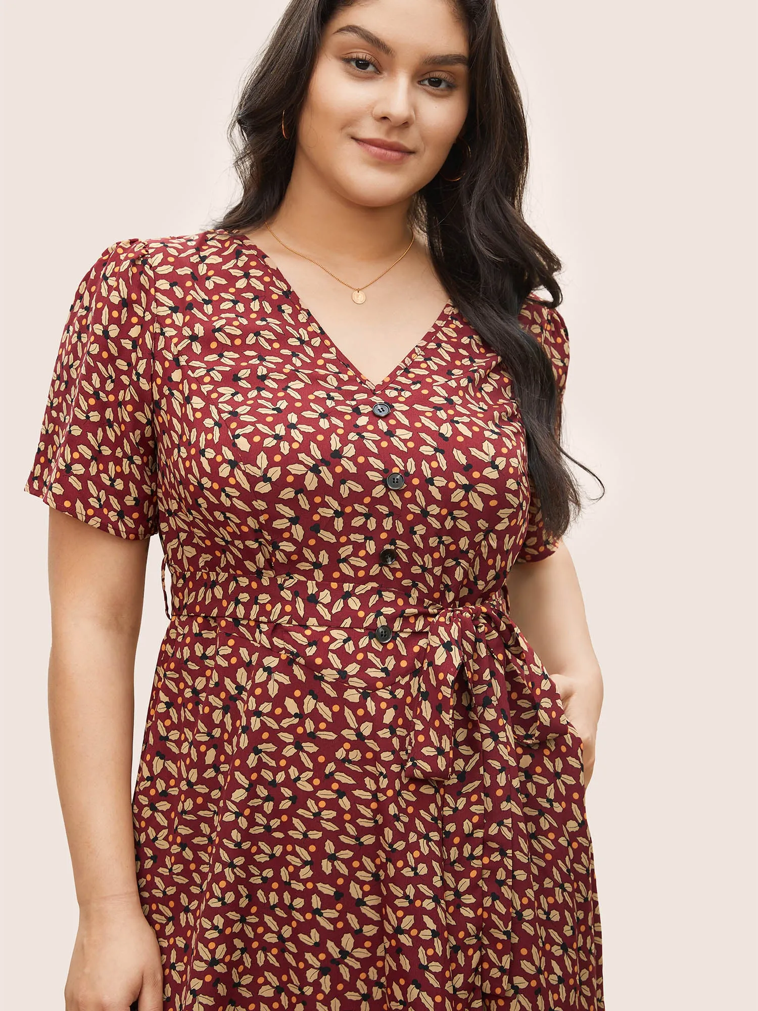 Geometric Graphic Button Detail Pocket Dress sold by Bloomchic product image thumbnail 2