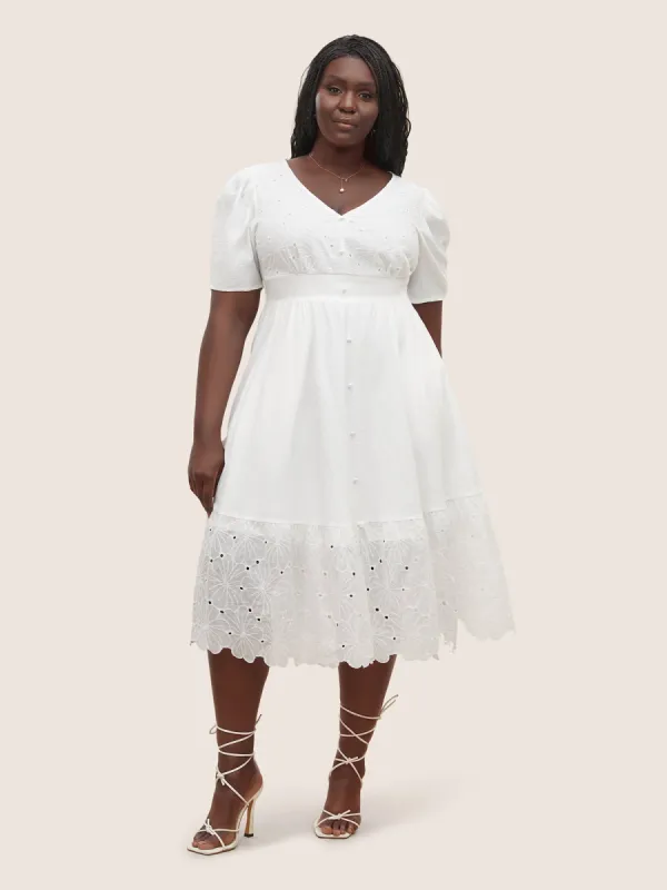 Plain Button Detail Cut Out Puff Sleeve Dress sold by Bloomchic