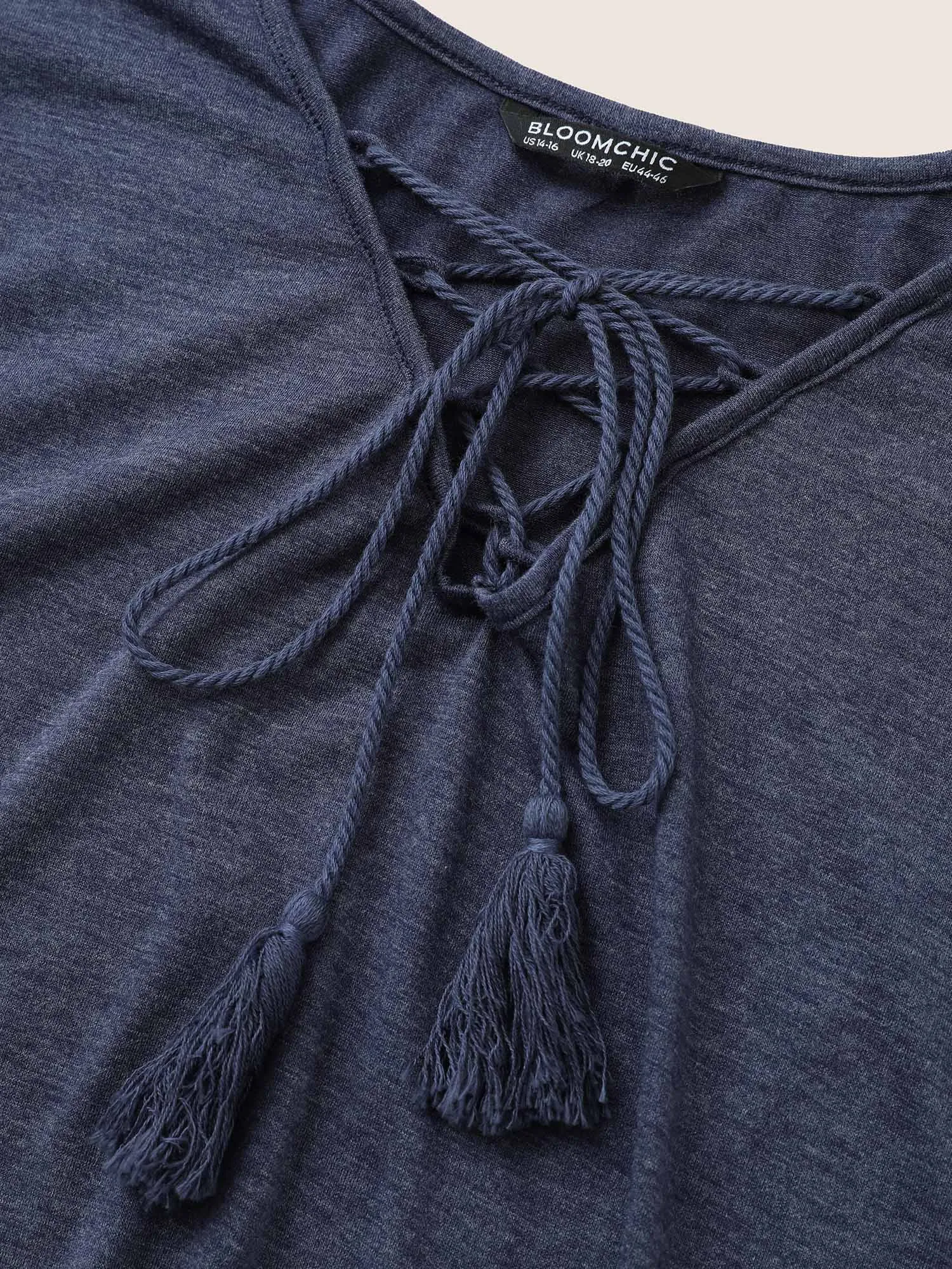 Bandana Batwing Sleeve Tie Neck Tassel Trim T-shirt sold by Bloomchic product image thumbnail 5