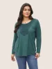 Solid Eyelet Lace Curved Hem T-shirt sold by Bloomchic