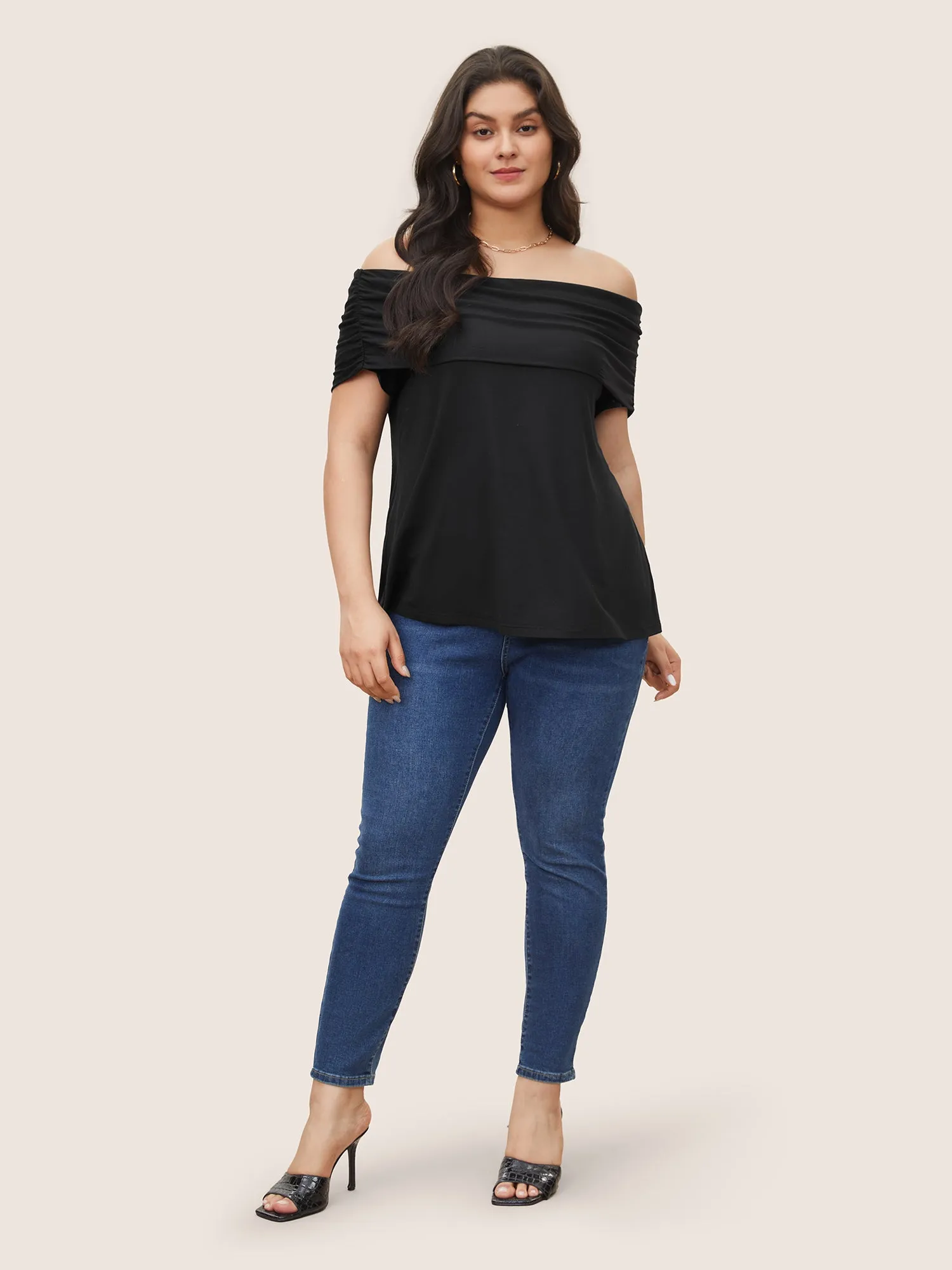 Solid Off Shoulder Gathered T-shirt sold by Bloomchic product image thumbnail 3