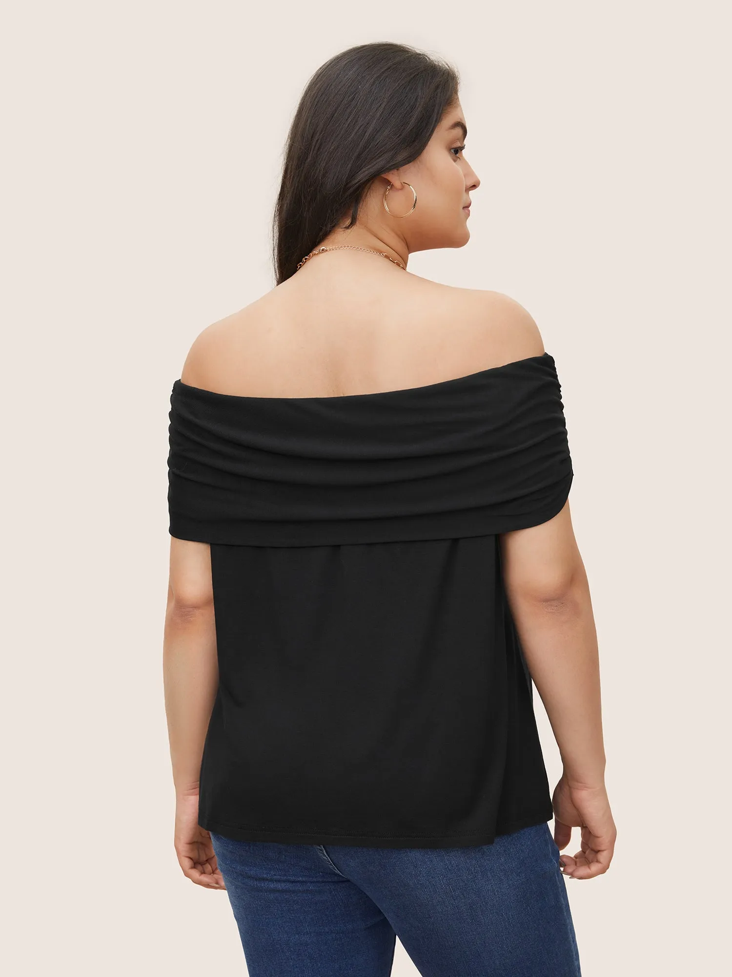 Solid Off Shoulder Gathered T-shirt sold by Bloomchic product image thumbnail 2
