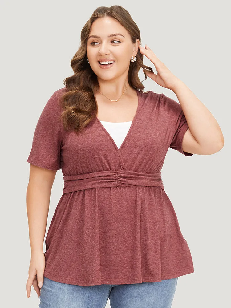 Two Tone Heather Ruched Ruffle Hem 2-In-1 T-shirt sold by Bloomchic product image thumbnail 2
