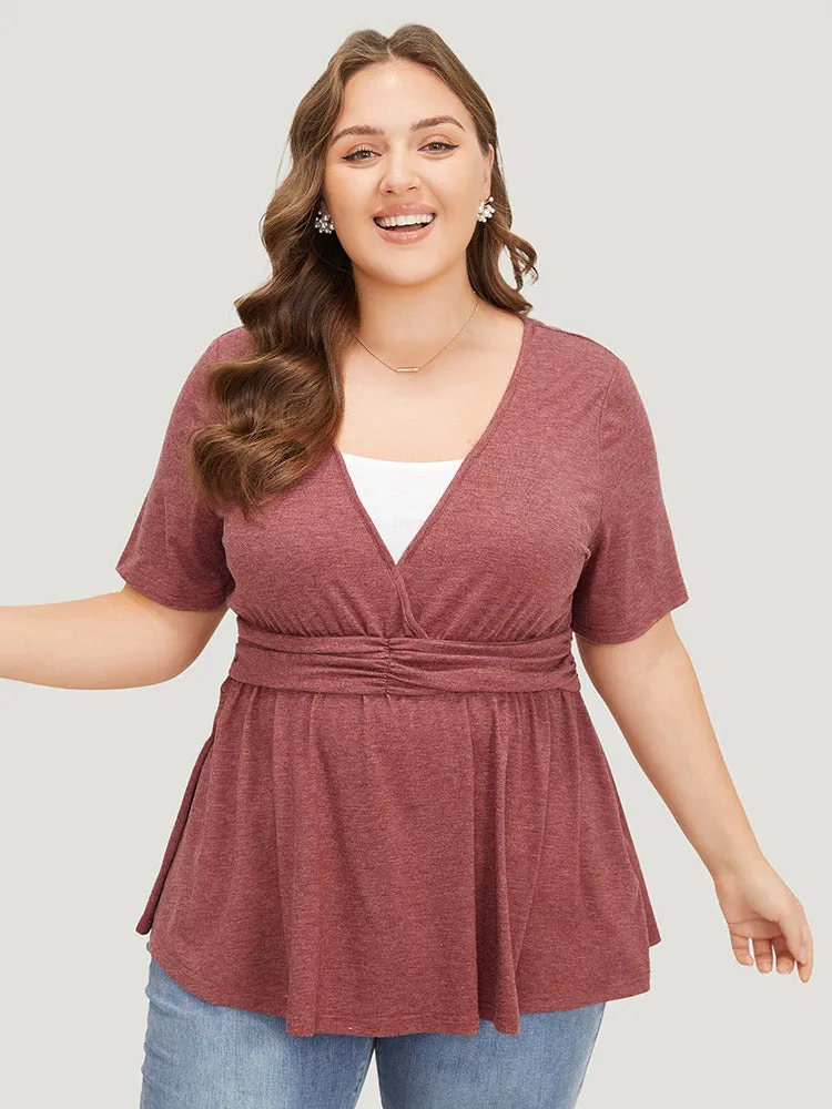 Two Tone Heather Ruched Ruffle Hem 2-In-1 T-shirt sold by Bloomchic product image thumbnail 3