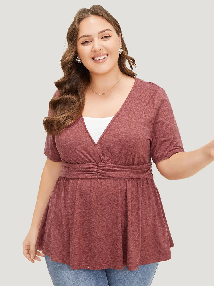 Two Tone Heather Ruched Ruffle Hem 2-In-1 T-shirt sold by Bloomchic product image thumbnail 5