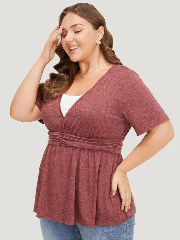 Two Tone Heather Ruched Ruffle Hem 2-In-1 T-shirt sold by Bloomchic product image thumbnail 4