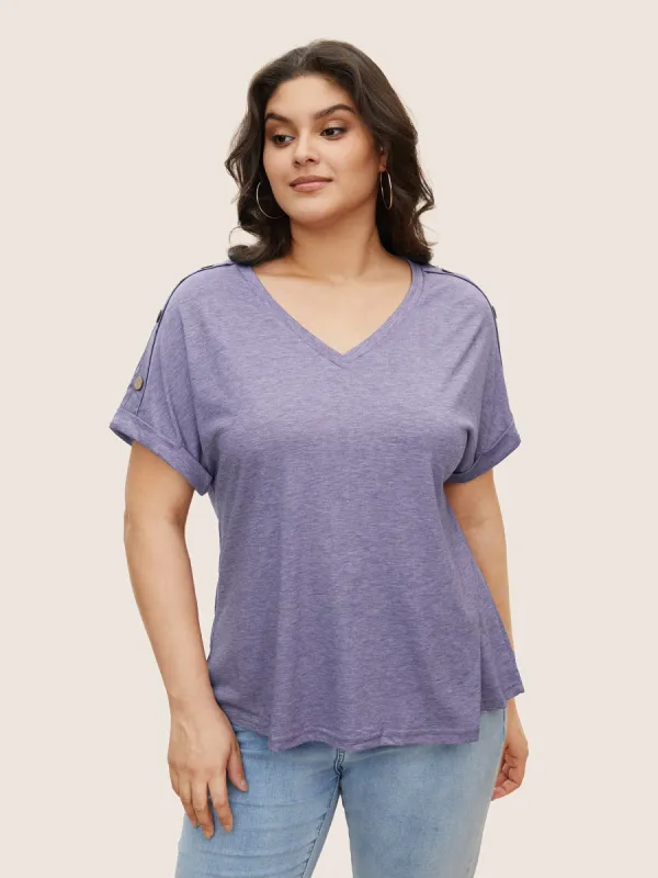Plain Button Detail Batwing Sleeve T-shirt sold by Bloomchic