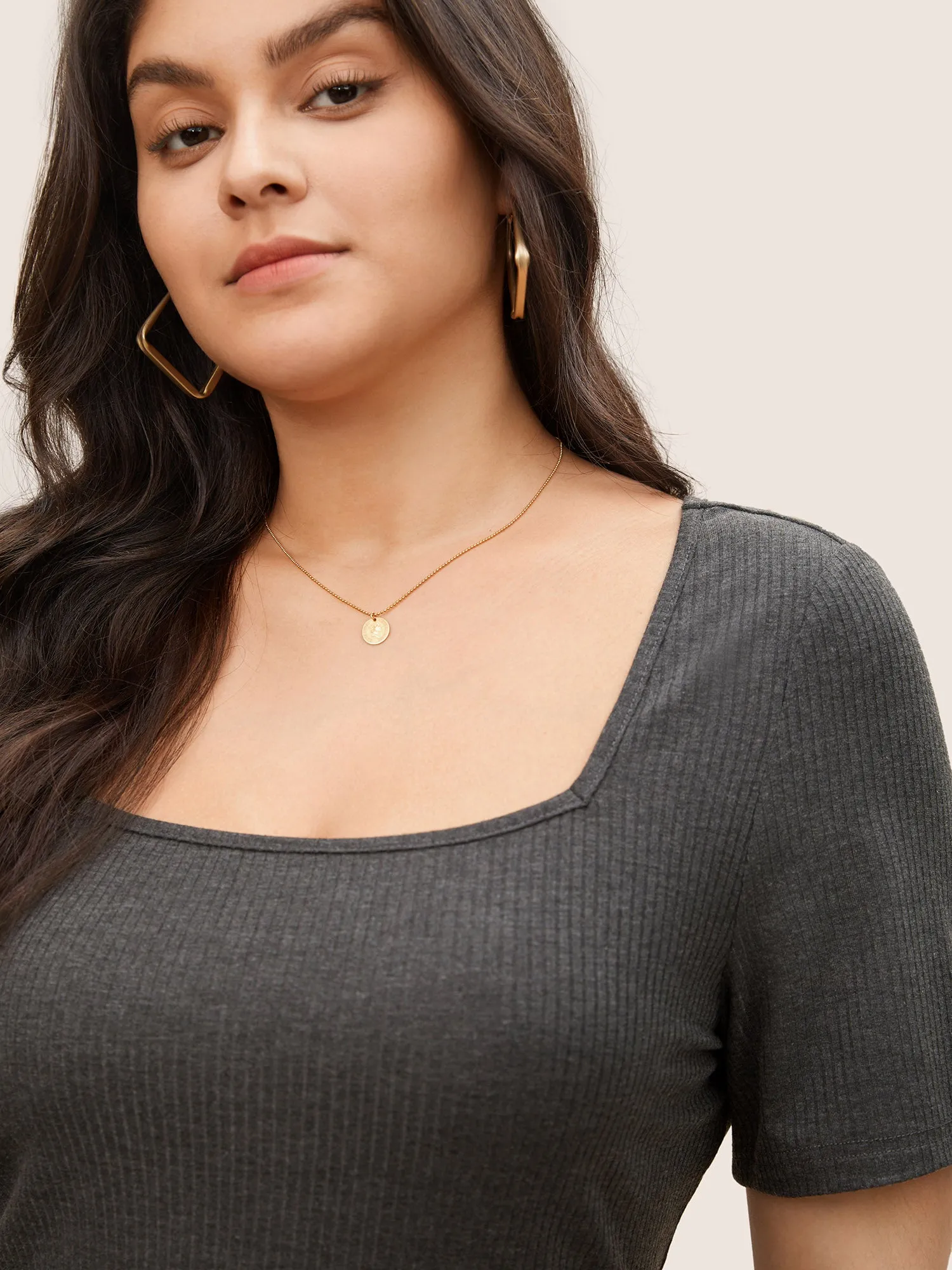 Solid Textured Square Neck Fit T-shirt sold by Bloomchic product image thumbnail 4