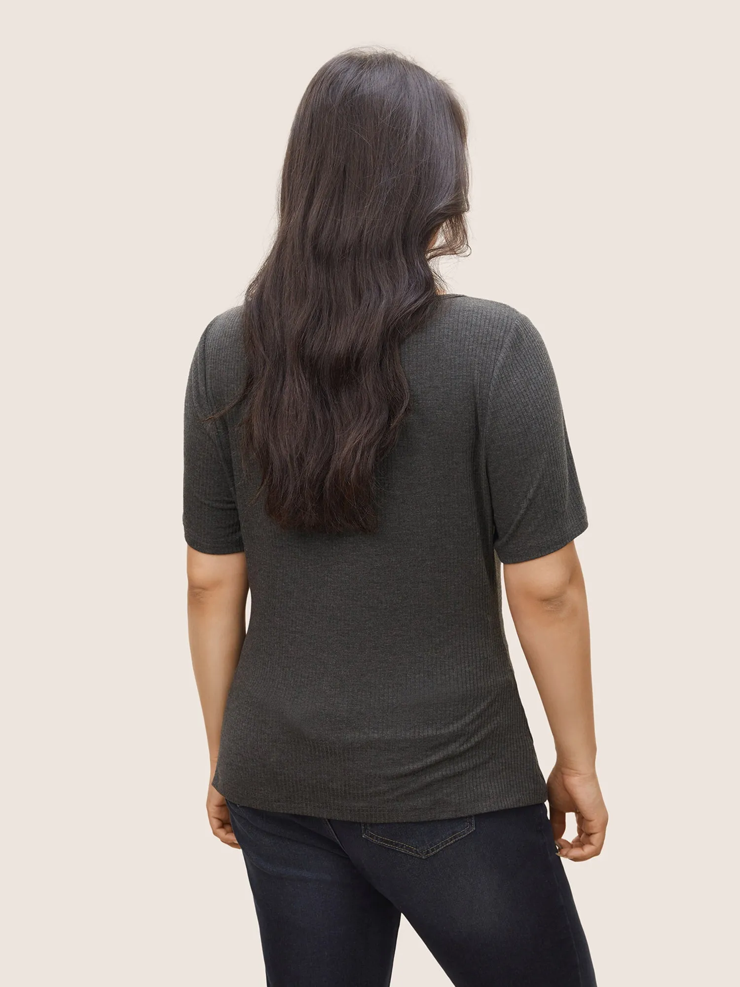 Solid Textured Square Neck Fit T-shirt sold by Bloomchic product image thumbnail 2