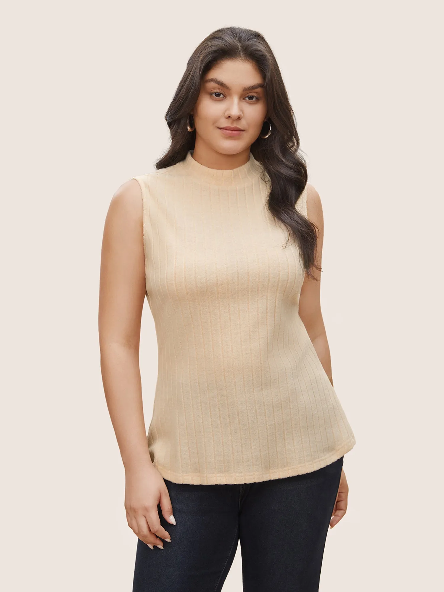 Plain Texture Mock Neck Tank Top sold by Bloomchic