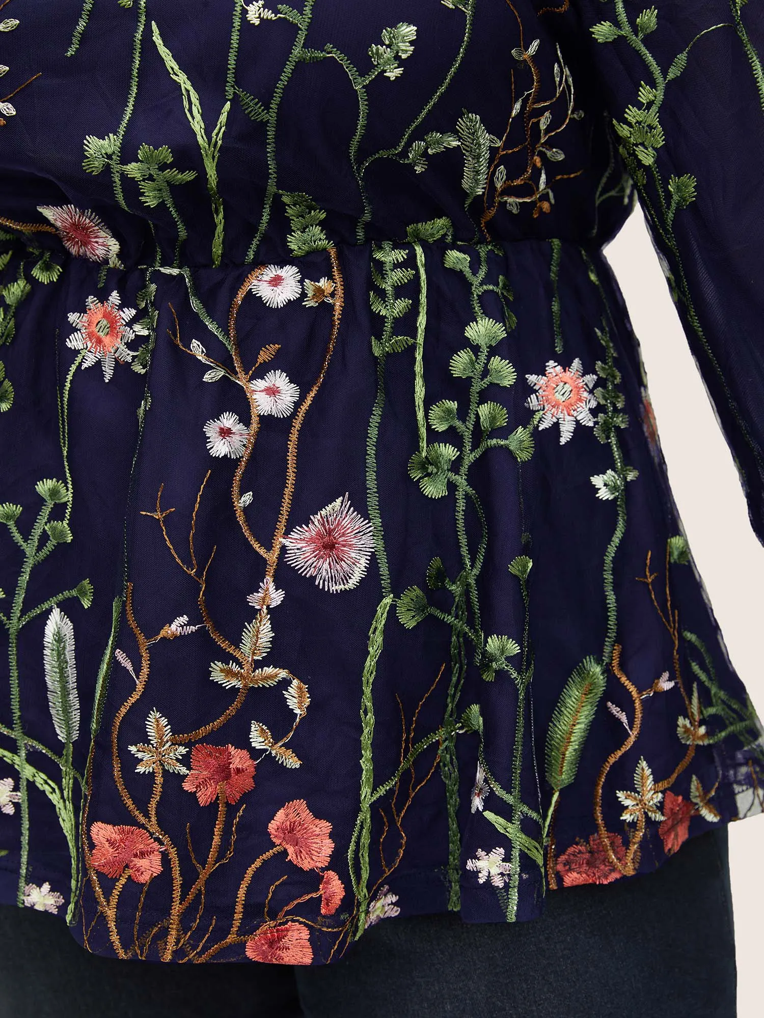 Plants Embroidered Mesh Crochet Gathered Blouse sold by Bloomchic product image thumbnail 4