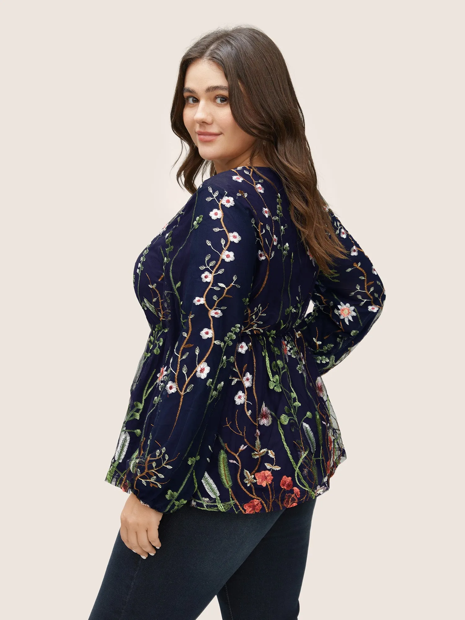 Plants Embroidered Mesh Crochet Gathered Blouse sold by Bloomchic product image thumbnail 3