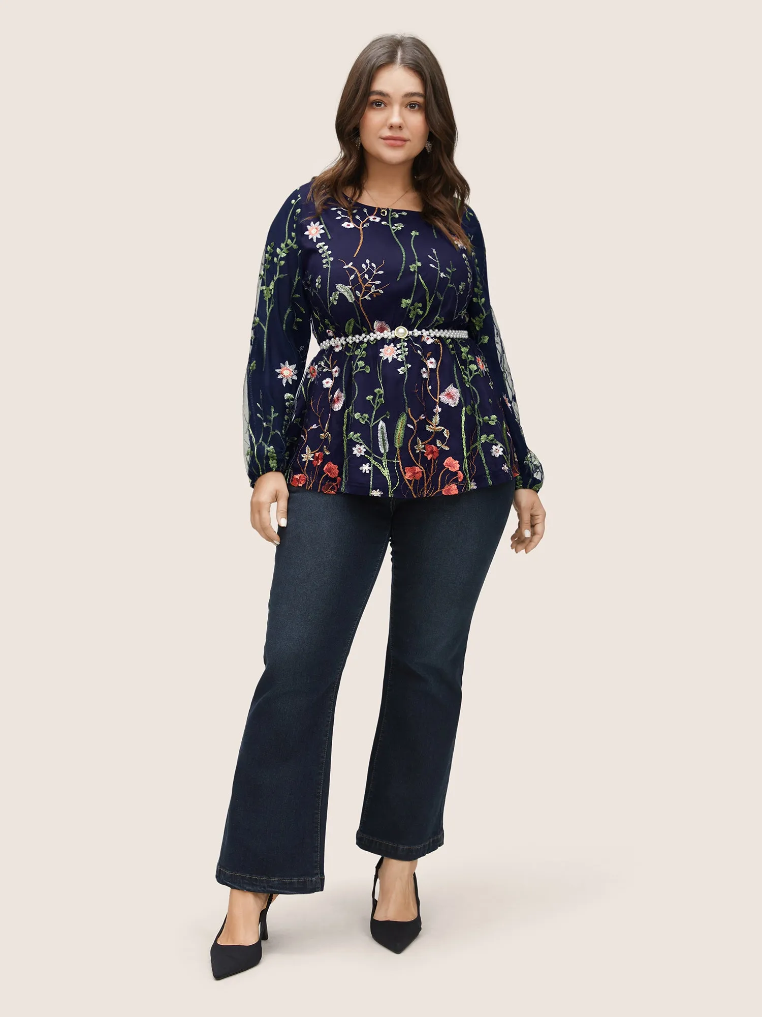 Plants Embroidered Mesh Crochet Gathered Blouse sold by Bloomchic product image thumbnail 2