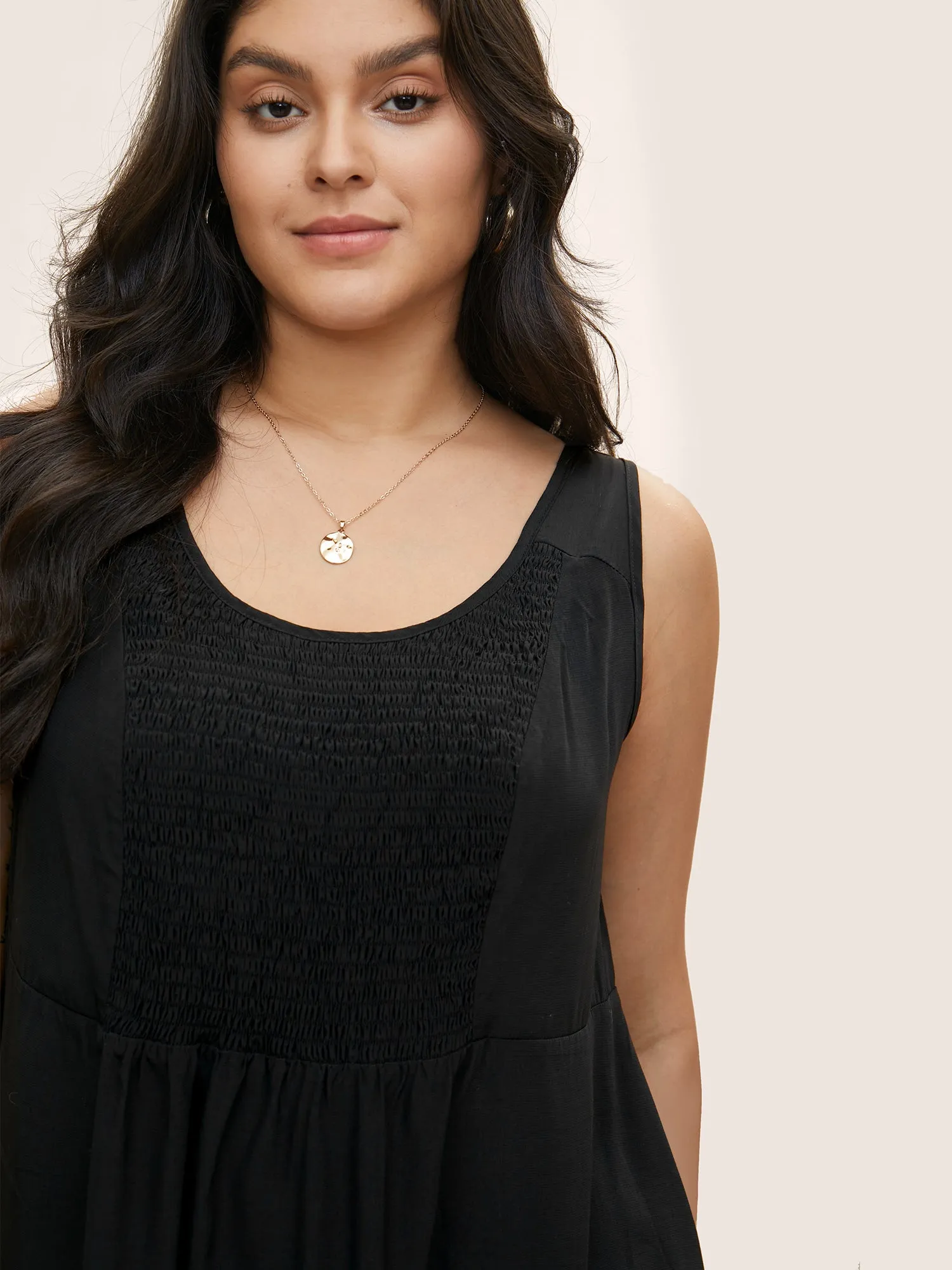 Solid Shirred Crew Neck Gathered Tank Top sold by Bloomchic product image thumbnail 4