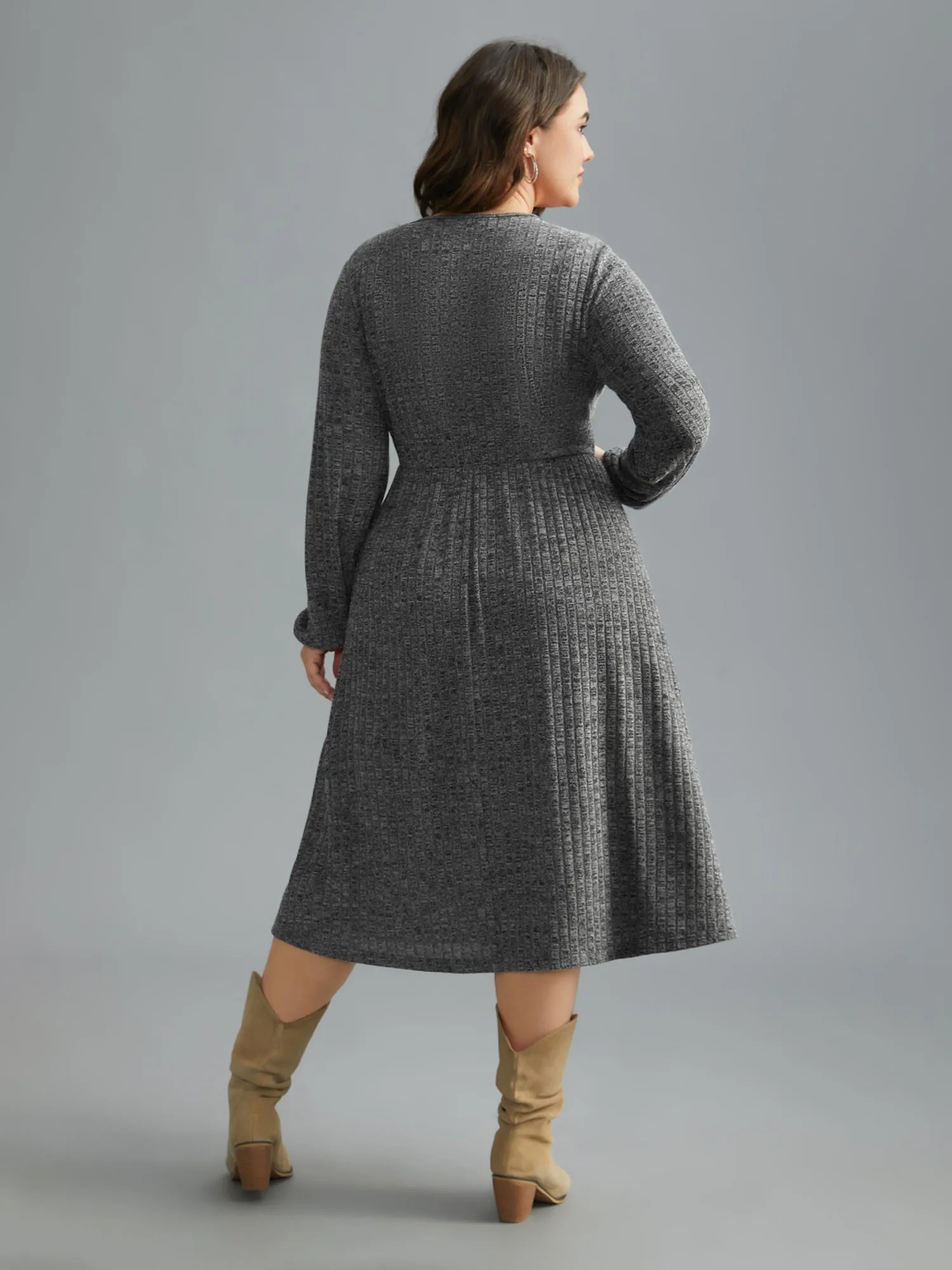 Pit Strip Overlap Collar Midi Dress sold by Bloomchic product image thumbnail 5