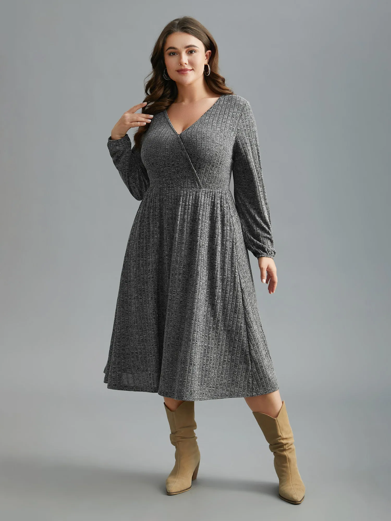 Pit Strip Overlap Collar Midi Dress sold by Bloomchic product image thumbnail 3