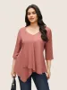 Static-Free Plain Asymmetrical Hem Patchwork Blouse sold by Bloomchic