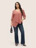 Static-Free Plain Asymmetrical Hem Patchwork Blouse sold by Bloomchic