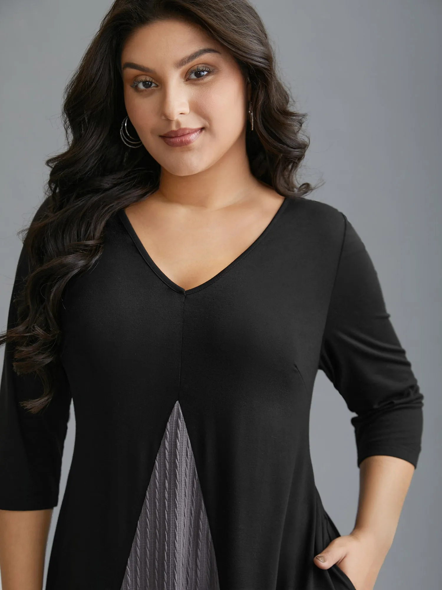 V Neck Textured Patchwork Midi Dress sold by Bloomchic product image thumbnail 2