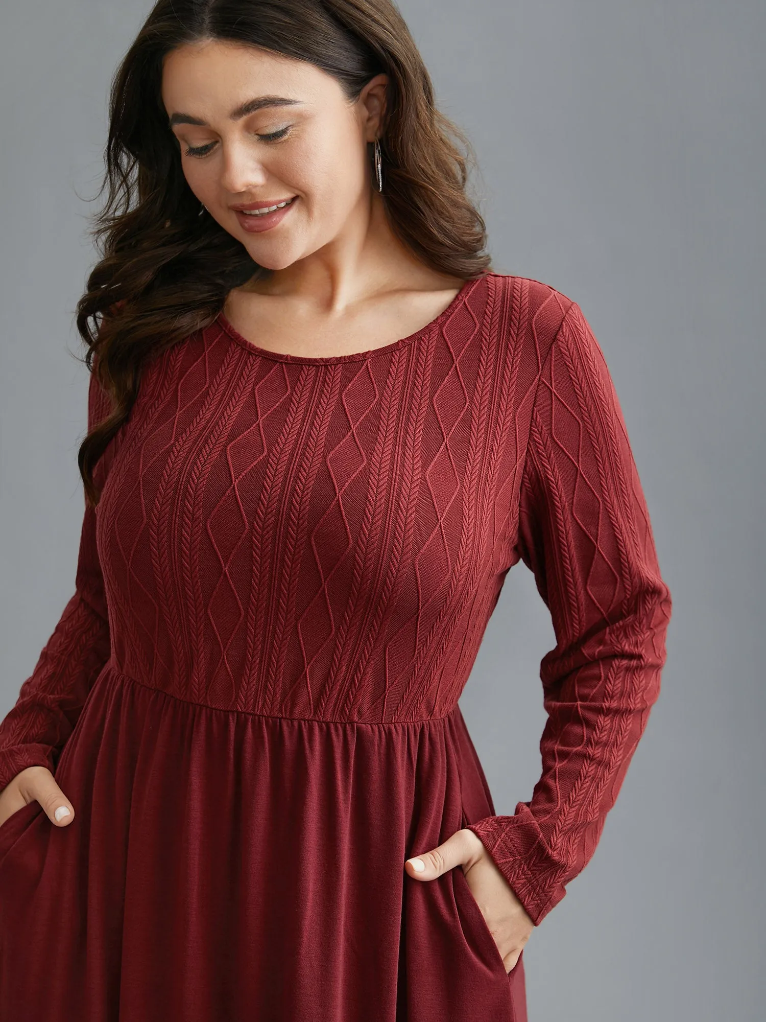 Cable Knit Round Neck Elastic Waist Midi Dress sold by Bloomchic product image thumbnail 2