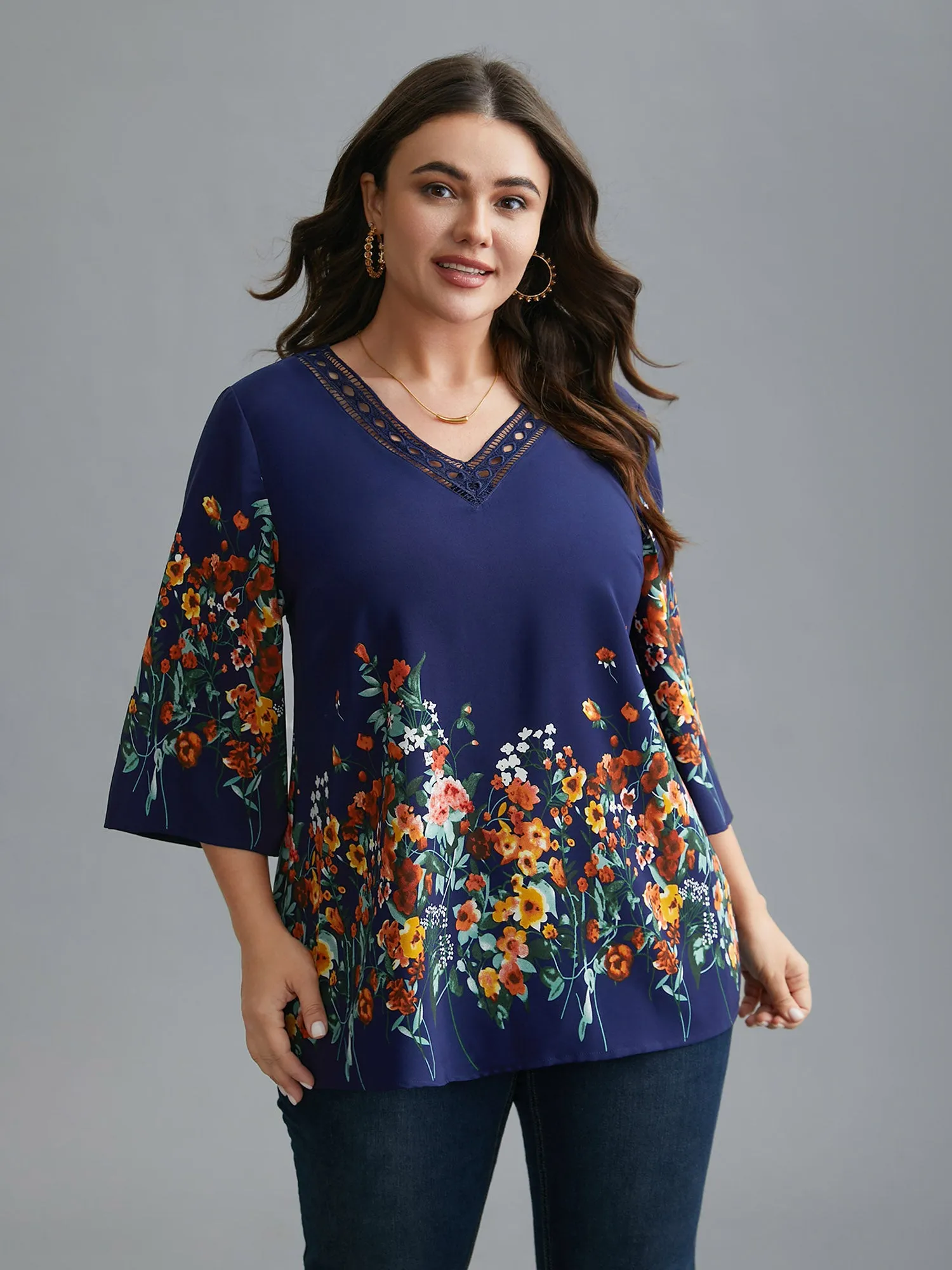 Floral V Neck Cut-Out Lace Blouse sold by Bloomchic product image thumbnail 4