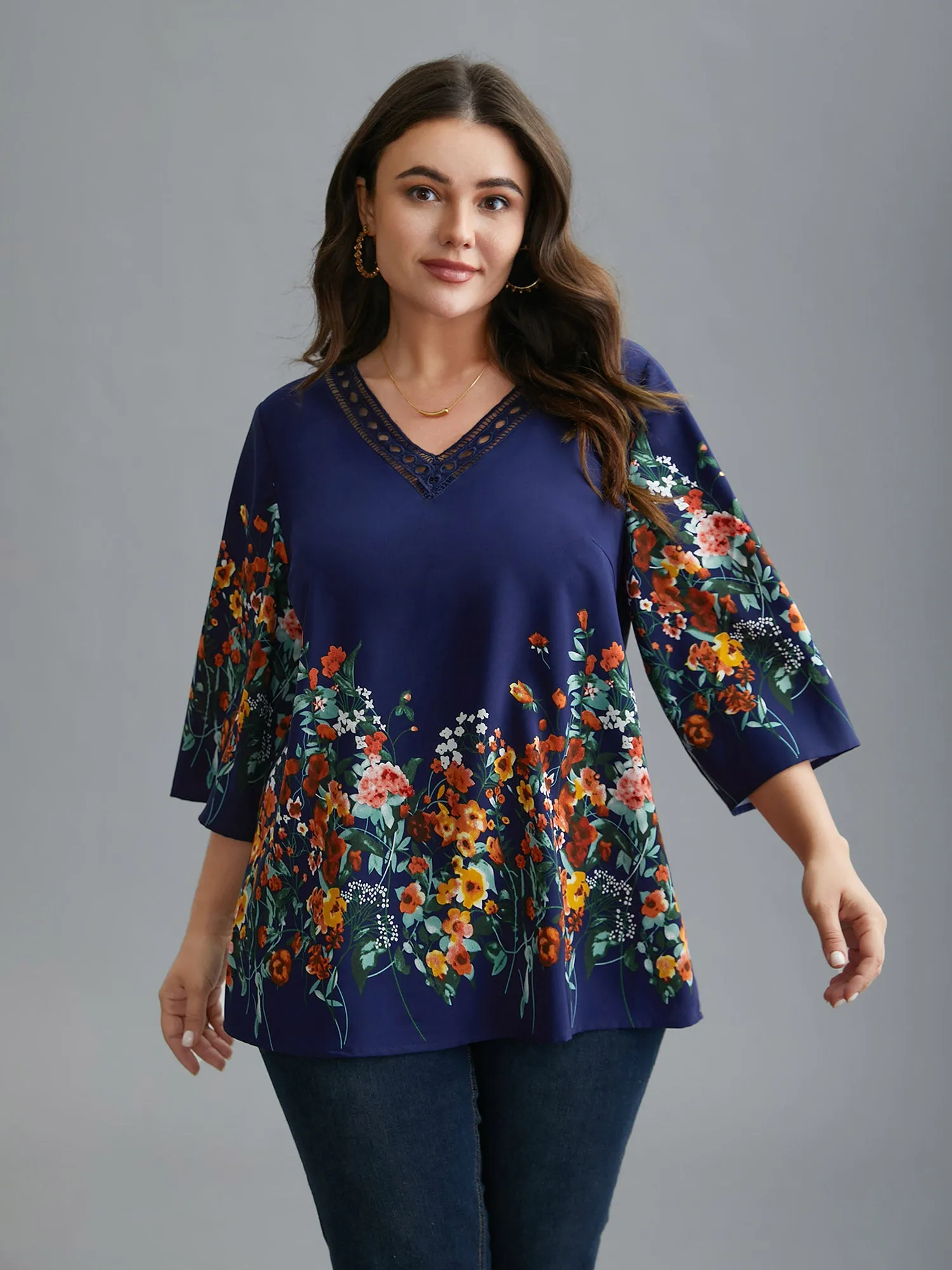 Floral V Neck Cut-Out Lace Blouse sold by Bloomchic product image thumbnail 3