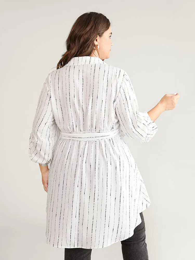 Striped Belted Shirt Collar Asymmetrical Hem Blouse sold by Bloomchic product image thumbnail 2