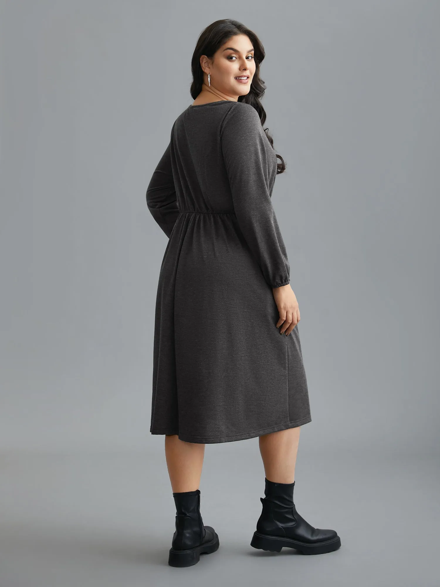 Elastic Waist Tie Round Neck Knit Midi Dress sold by Bloomchic product image thumbnail 3